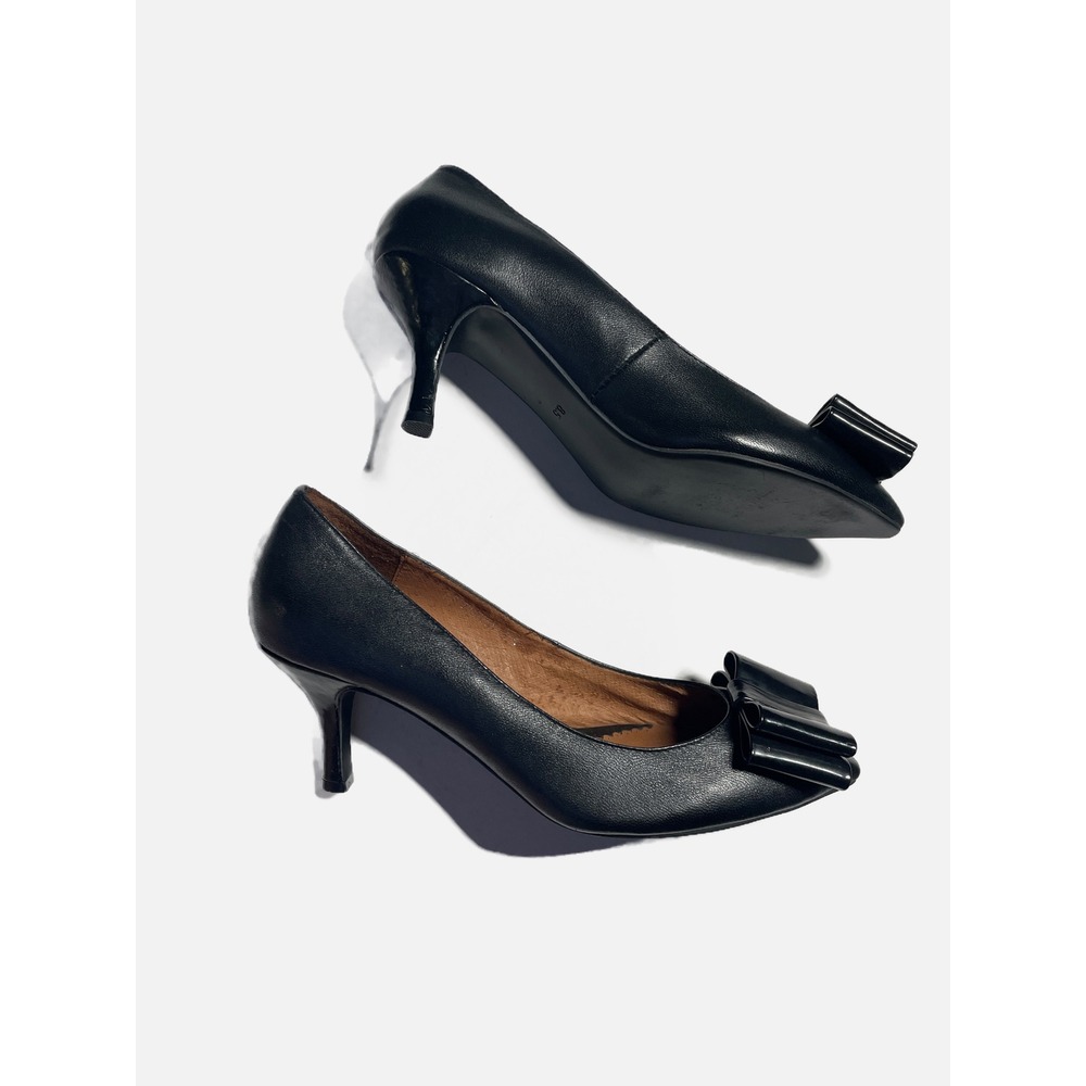 Jeffrey Campbell Pumps Womens 8.5 Black Leather Bow Kitten Heel Ibiza Last Dress - Picture 2 of 5